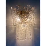 Pair of contemporary hammered strips ”listelli” murano glass wall sconces
