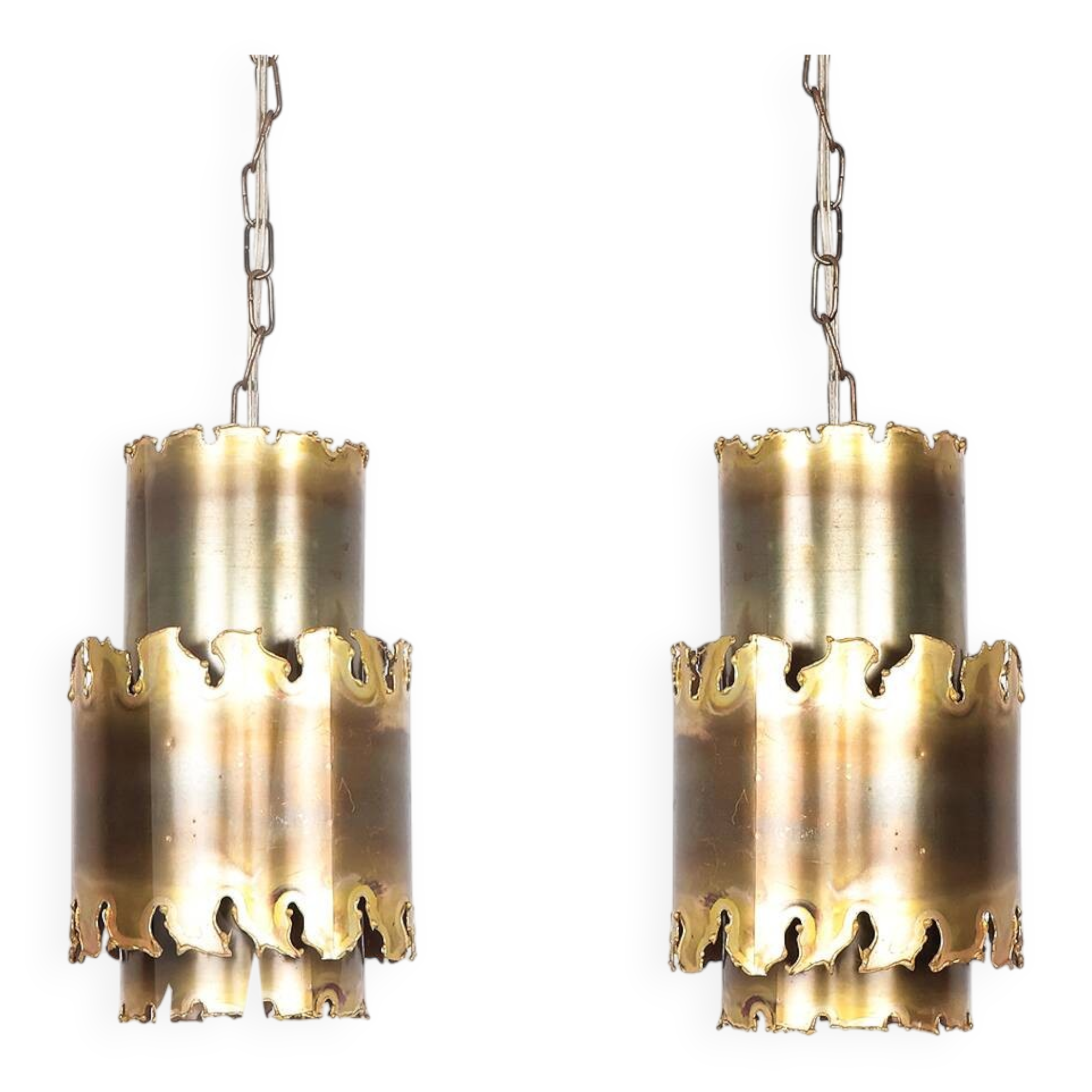 Set of 2 vintage Holm Sorensen brass pendant lamps 6400