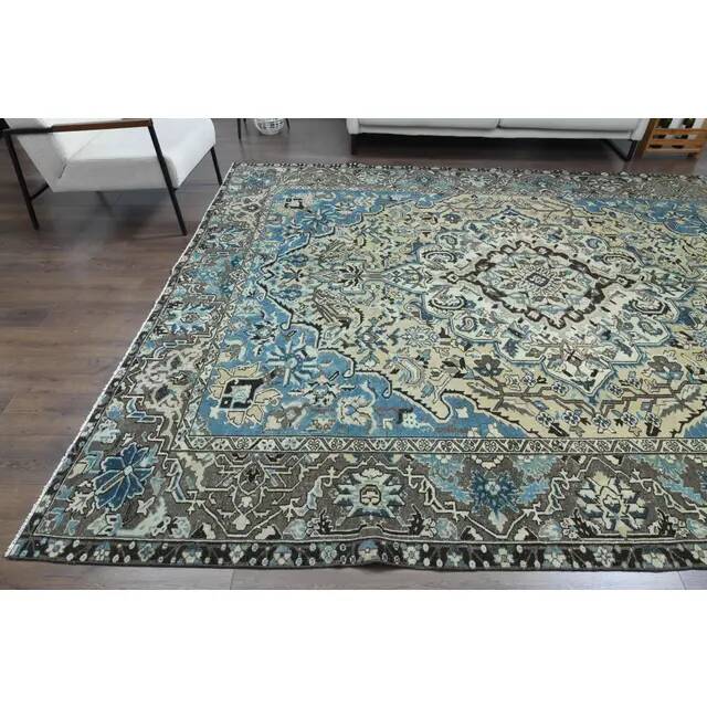 1960s Vintage Persian Handmade Wool Cotton Brown Area Rug 278x354