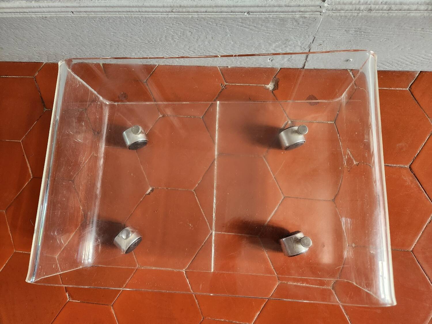 70s plexiglass coffee table