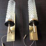 Pair of brass and glass wall lamps tube / vintage 60s-70s