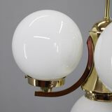 Art Deco brass chandelier with opaline glass, Czechoslovakia, 1930s