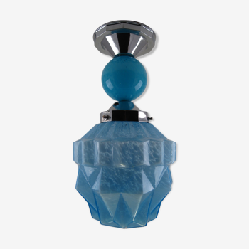 Lampe suspension plafonnier double globe verre clichy bleu