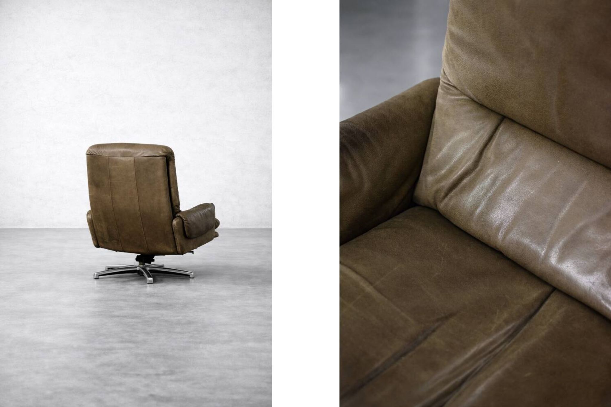 Vintage Mid-Century German Modern Leather Lounge Swivel Chair, 1960s