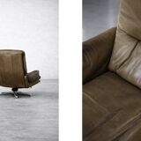 Vintage Mid-Century German Modern Leather Lounge Swivel Chair, 1960s