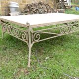Pink marble and wrought iron coffee table