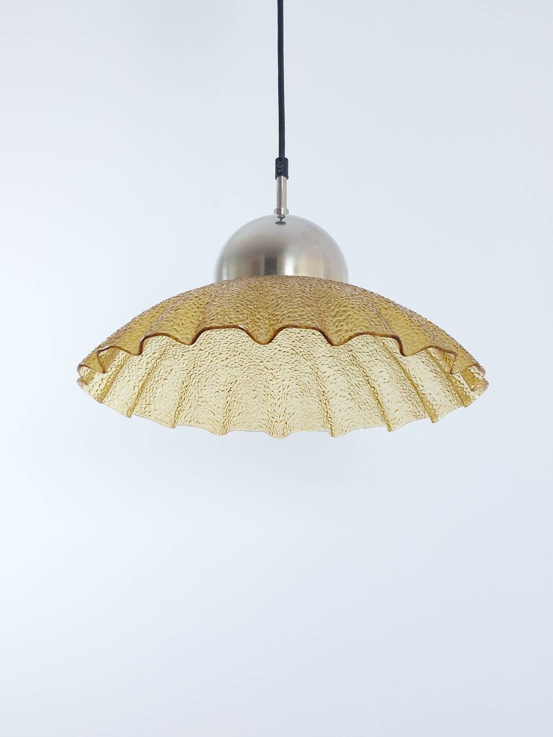 Vintage structured glass and metal pendant light 1980s