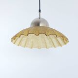 Vintage structured glass and metal pendant light 1980s