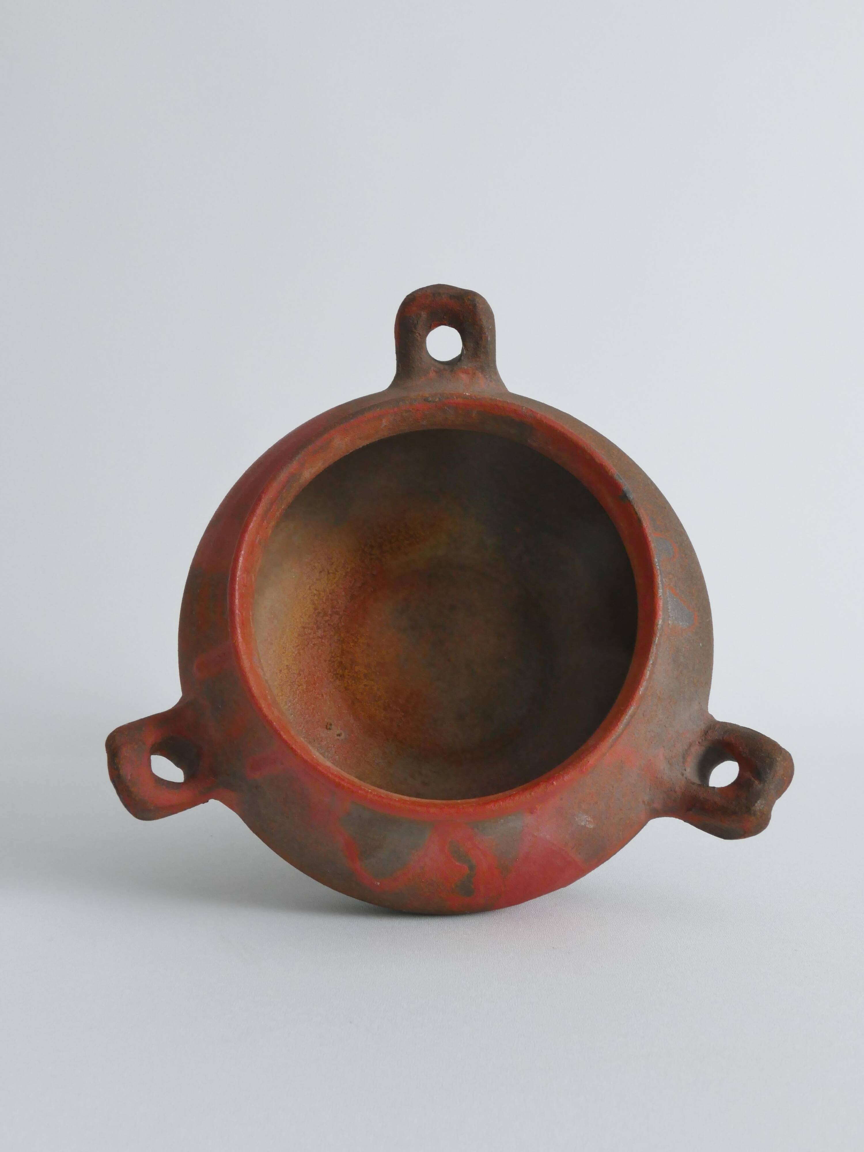 Studio Pottery Three-Handled Earthenware Ceramic Vessel