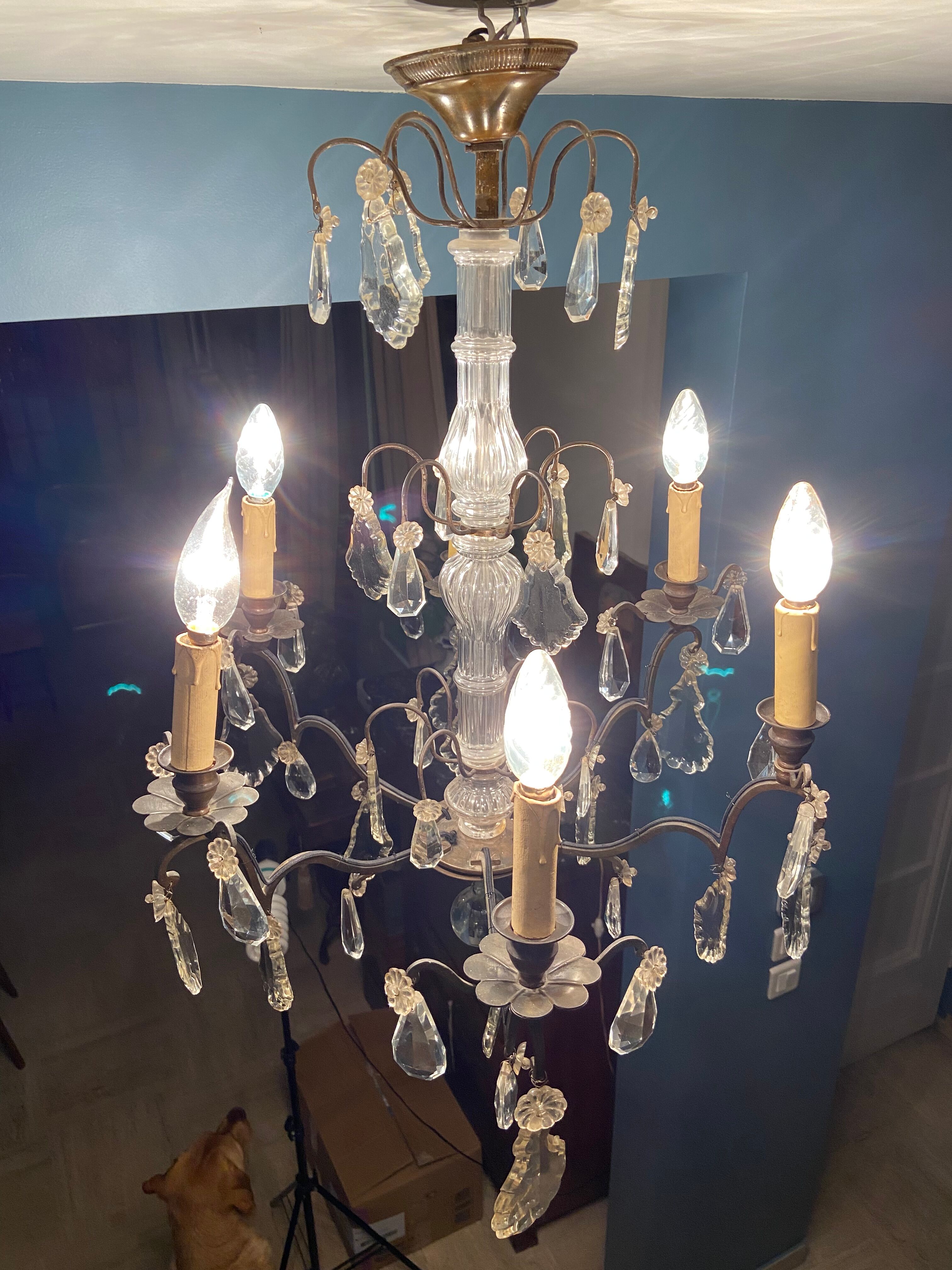 Grapevine chandelier NINETEENTH bronze and crystal
