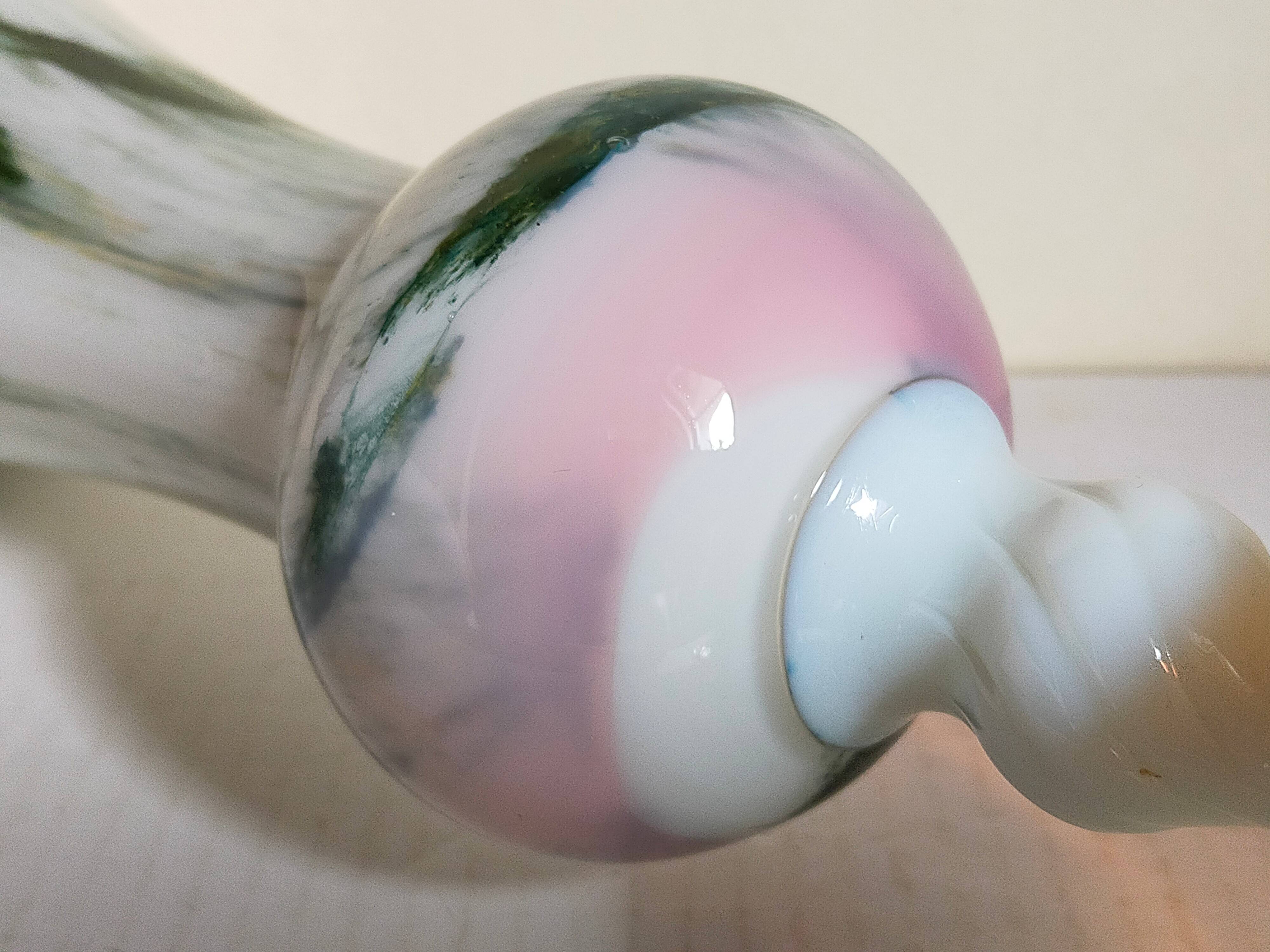 Vase on foot in opaline and vintage blown glass 30 cm