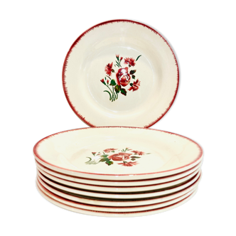 5 assiettes faience bordeaux-collection bouquet fleuri - digoin sarreguemines -retro-cuisine-vintage