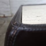 Coffee table with leather & travertin