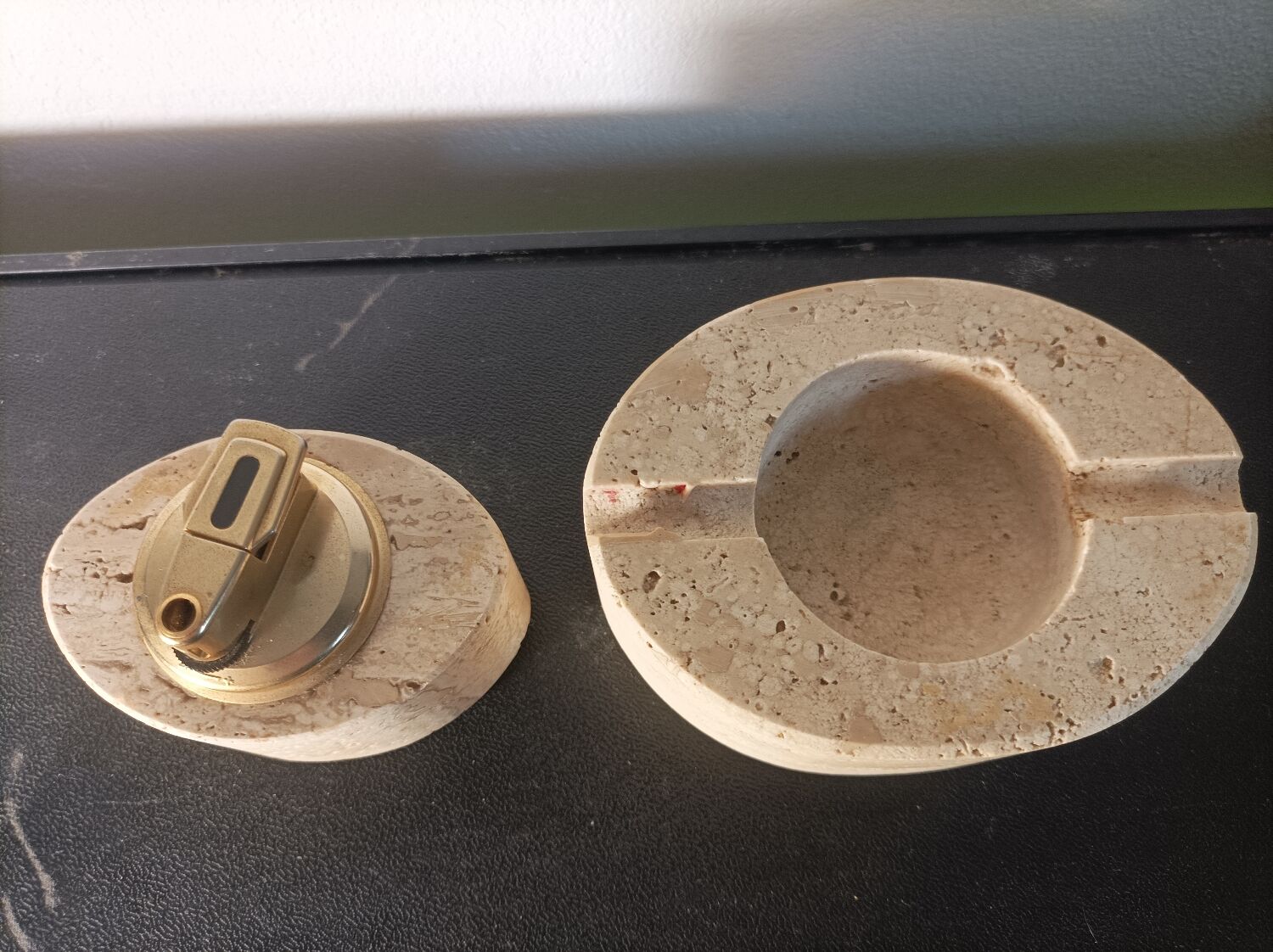Travertine lighter and ashtray set Cerri Nestore Italy