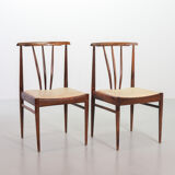 Chaises de salle à manger scandinaves à dossier fuseau en palissandre et revêtement blanc cassé