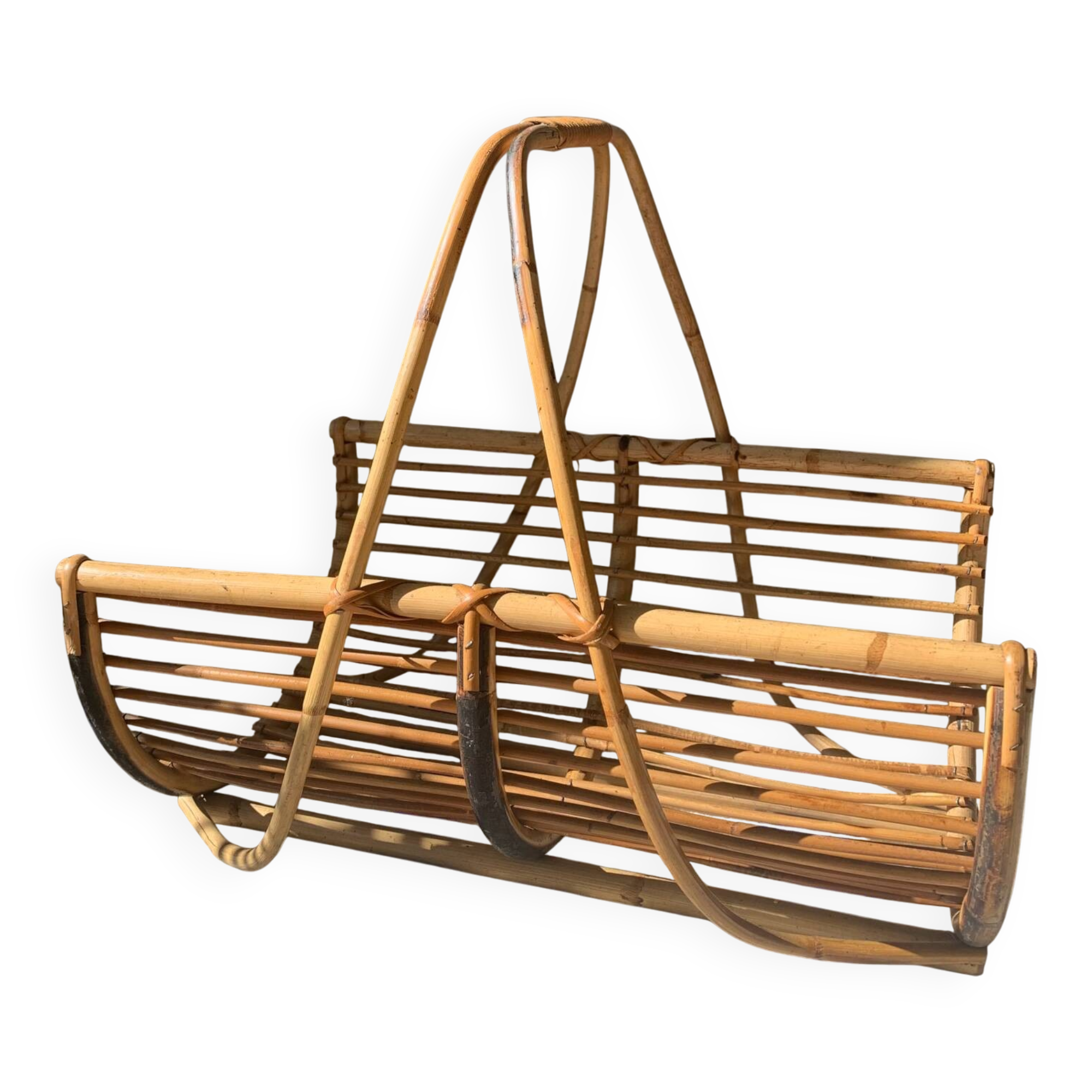 Vintage rattan log holder