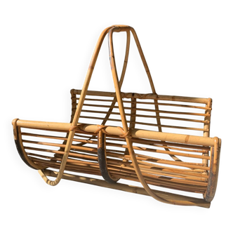 Vintage rattan log holder