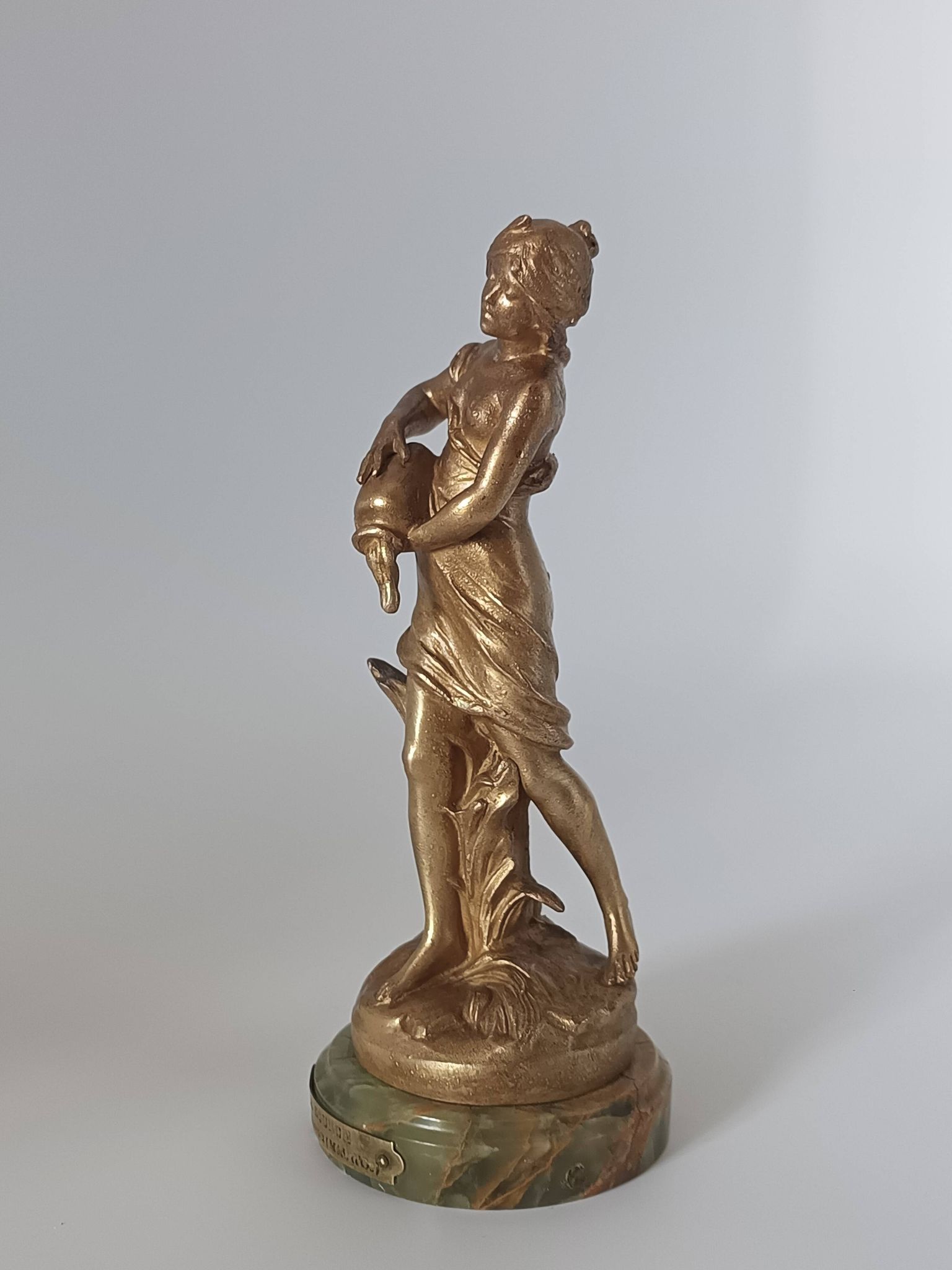 Old Regule Statuette The Source Auguste Moreau Base Green Onyx 19 cm