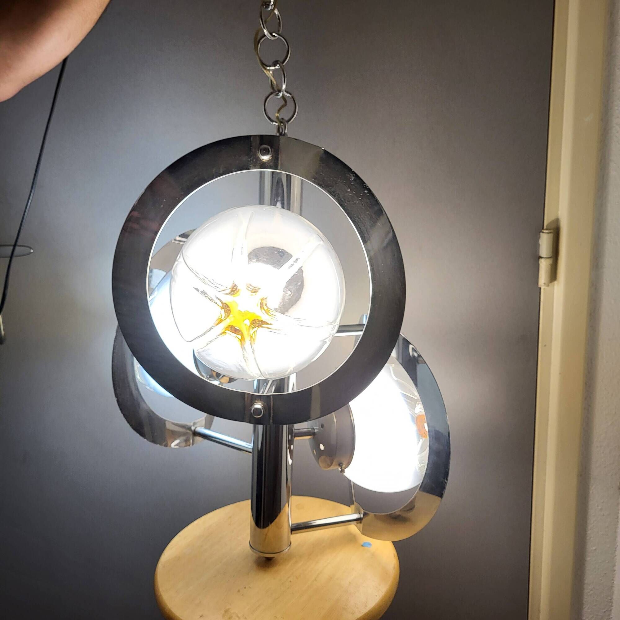 Pendant lamp, chandelier, chrome and Murano glass, Mazzega, Italy, 1960-70