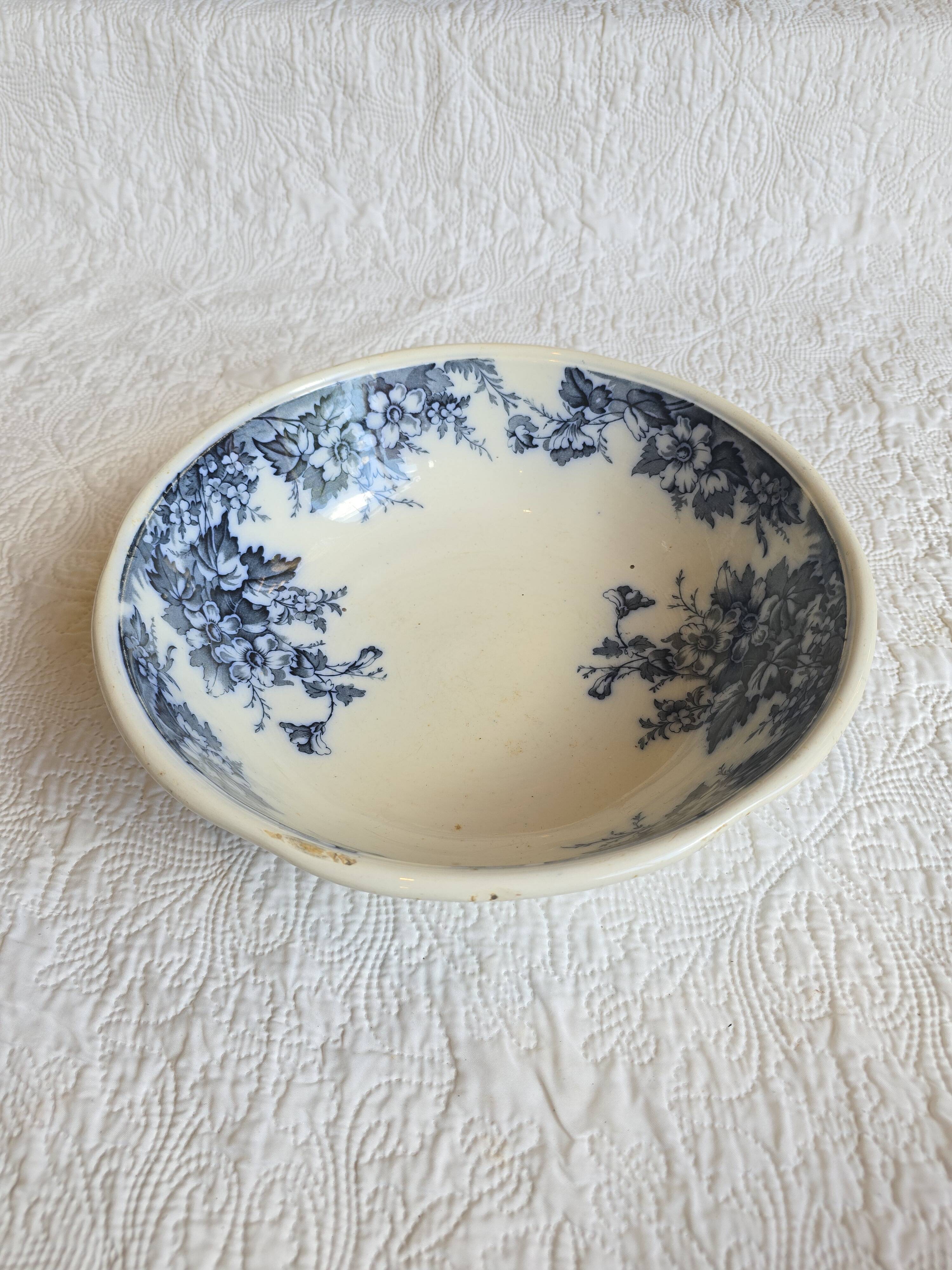 Large antique English basin A.B & Co May pattern – flow blue floral