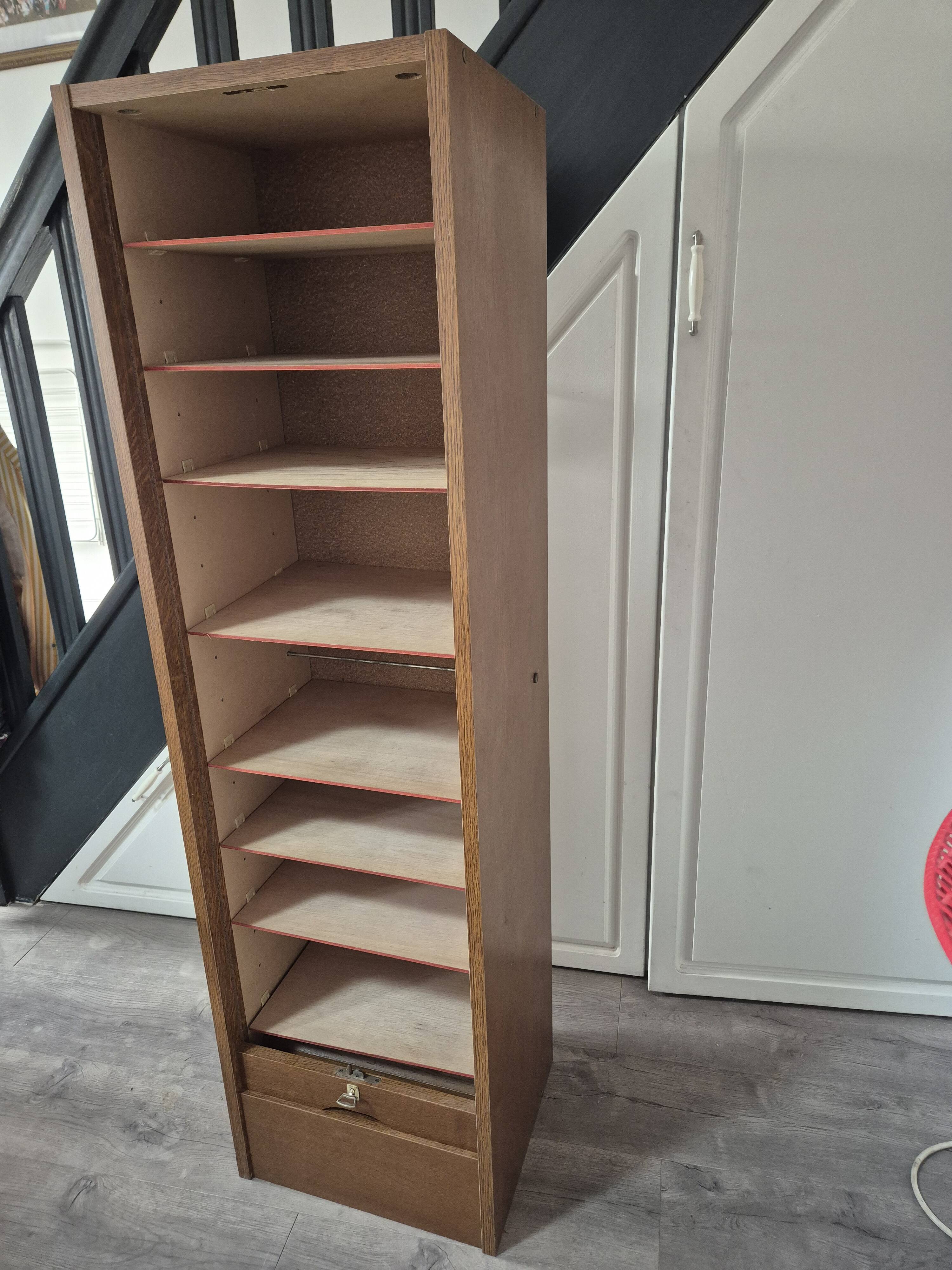 meuble rangement classeur bureau a rideau vintage marron