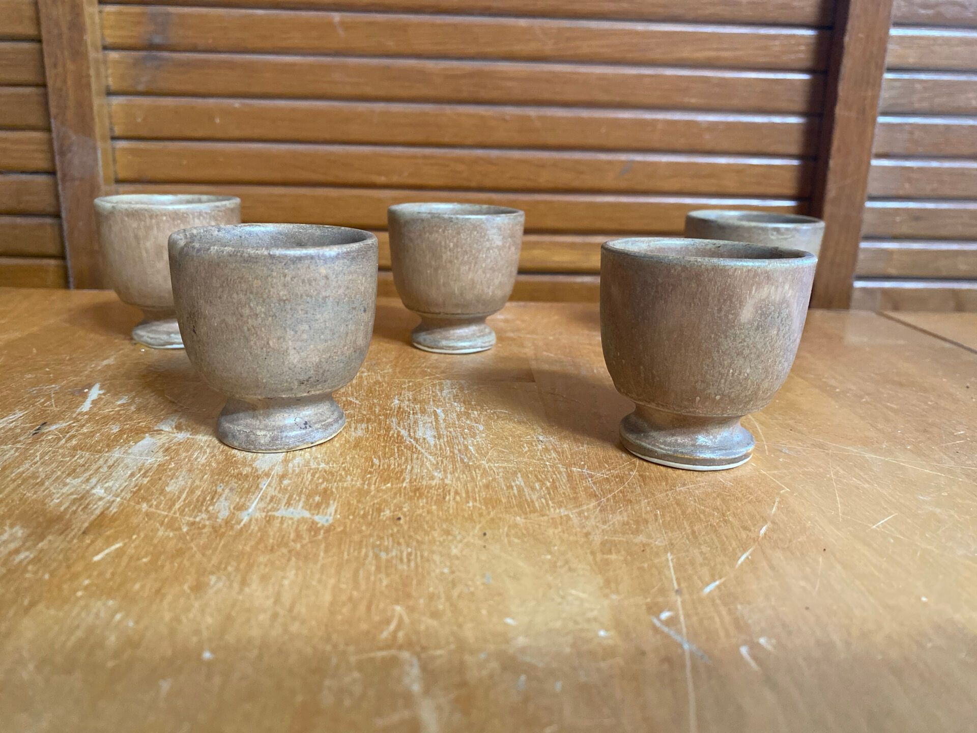 Set of 5 Vintage Beige Stoneware Egg Cups