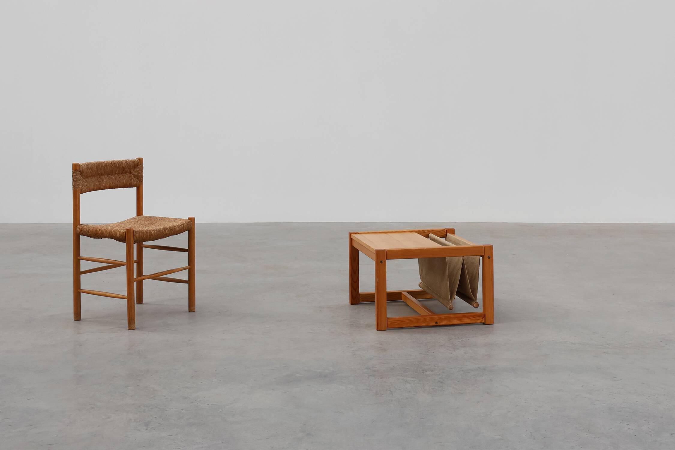 Pine and linen coffee table with magazine rack by Karin Möbring, Sweden