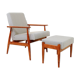 Armchair with striped fabric footrest, 1960