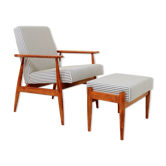 Fauteuil avec repose-pieds en tissu rayé, 1960