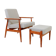 Armchair with striped fabric footrest, 1960