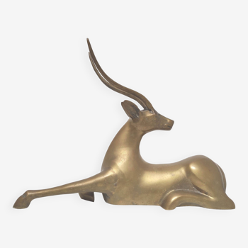Large gazelle antelope lying position in brass 70s