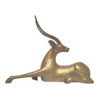 Large gazelle antelope lying position in brass 70s