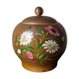 Bonbonnière en bois tourné décor floral peint à la main