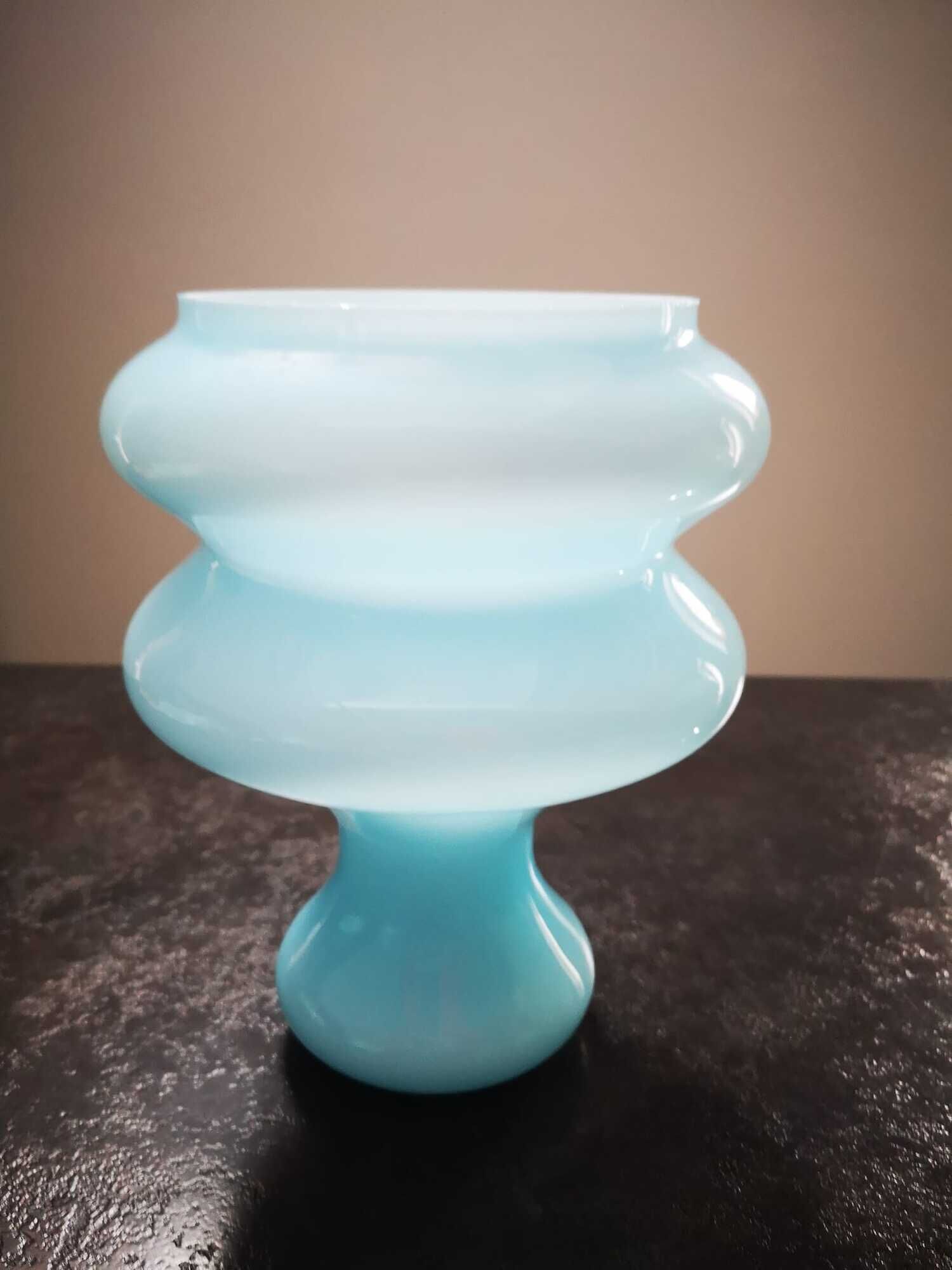 Abat-jour bleu tulipe globe verre design 1970 pop-art vintage