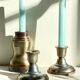 Industrial candle holders steel and silver bronze vintage