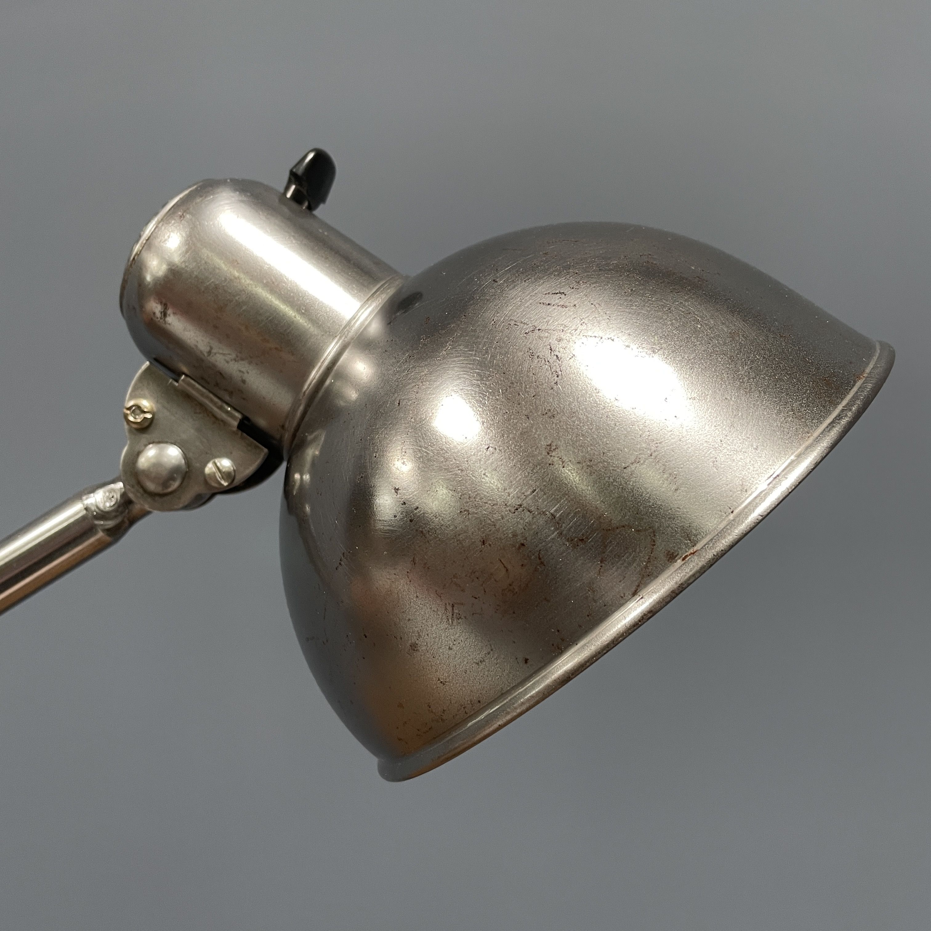 Polished Kaiser idell model 6726 workshop table lamp from the 1930s