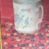 Original oil on still life canvas "La Tasse Fond Rose"