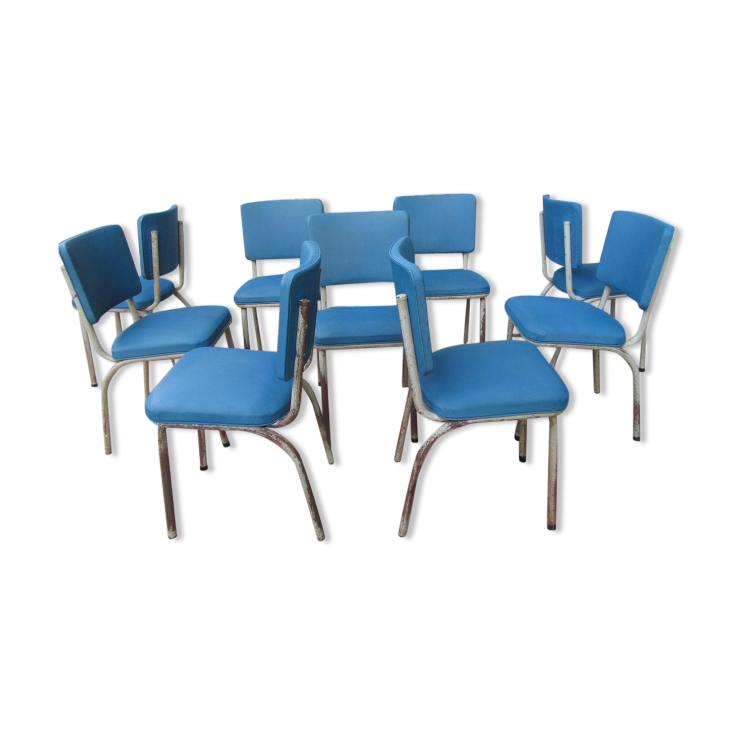 Set of 9 original Tubax chairs attributed to Willy Van Der Meeren, Belgium, 1950s