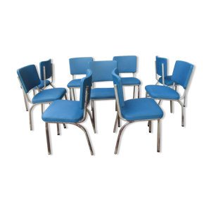 Set of 9 original Tubax chairs attributed to Willy Van Der Meeren, Belgium, 1950s