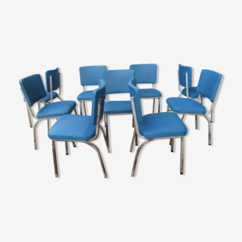 Set of 9 original Tubax chairs attributed to Willy Van Der Meeren, Belgium, 1950s