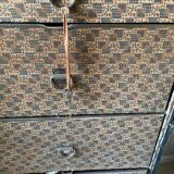 1930s travel trunk art deco fabric