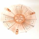 Art Deco pressed molded pink glass fruit bowl Diameter 30 cm.