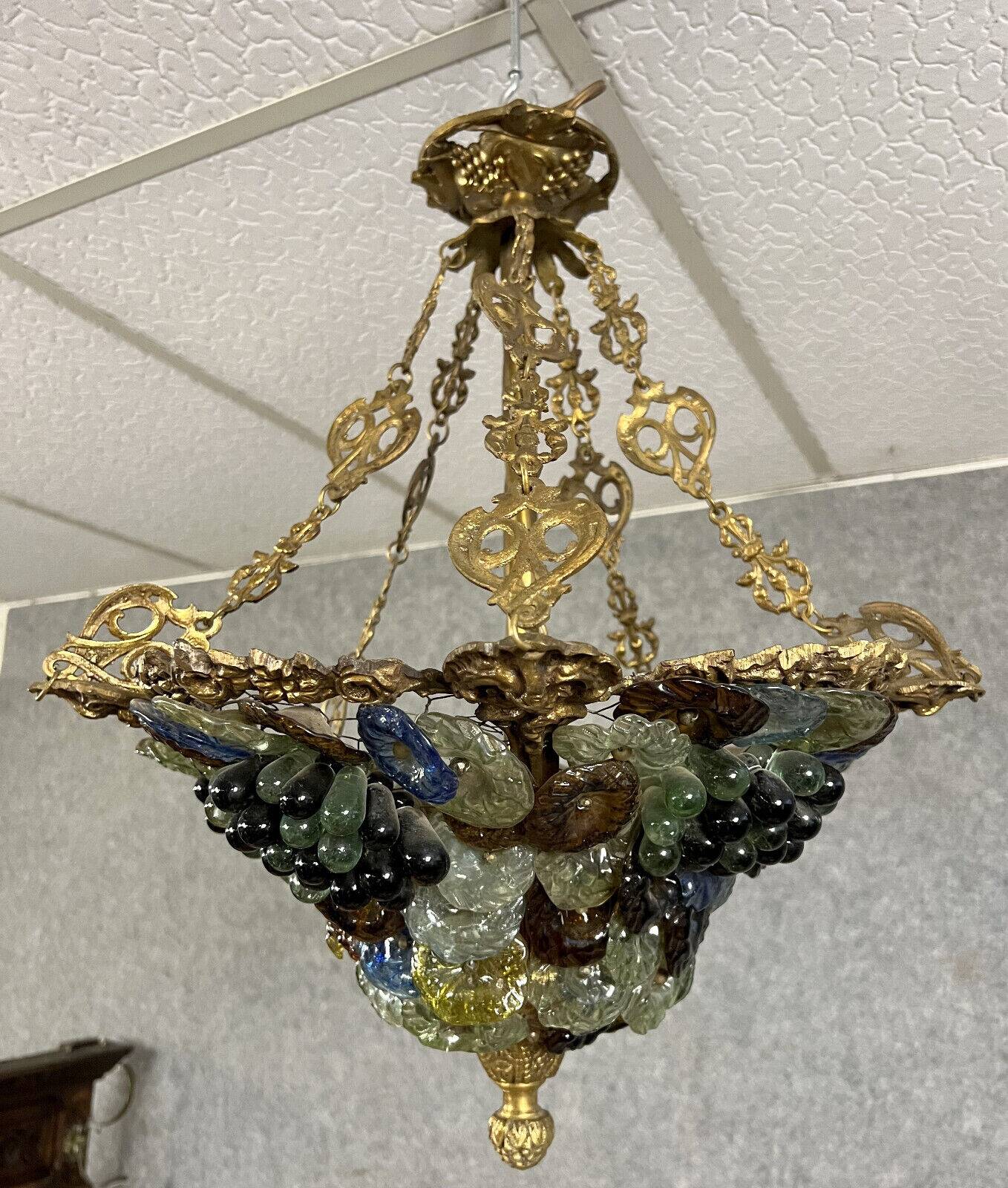 Multi-colored Murano glass grape chandelier circa 1950
