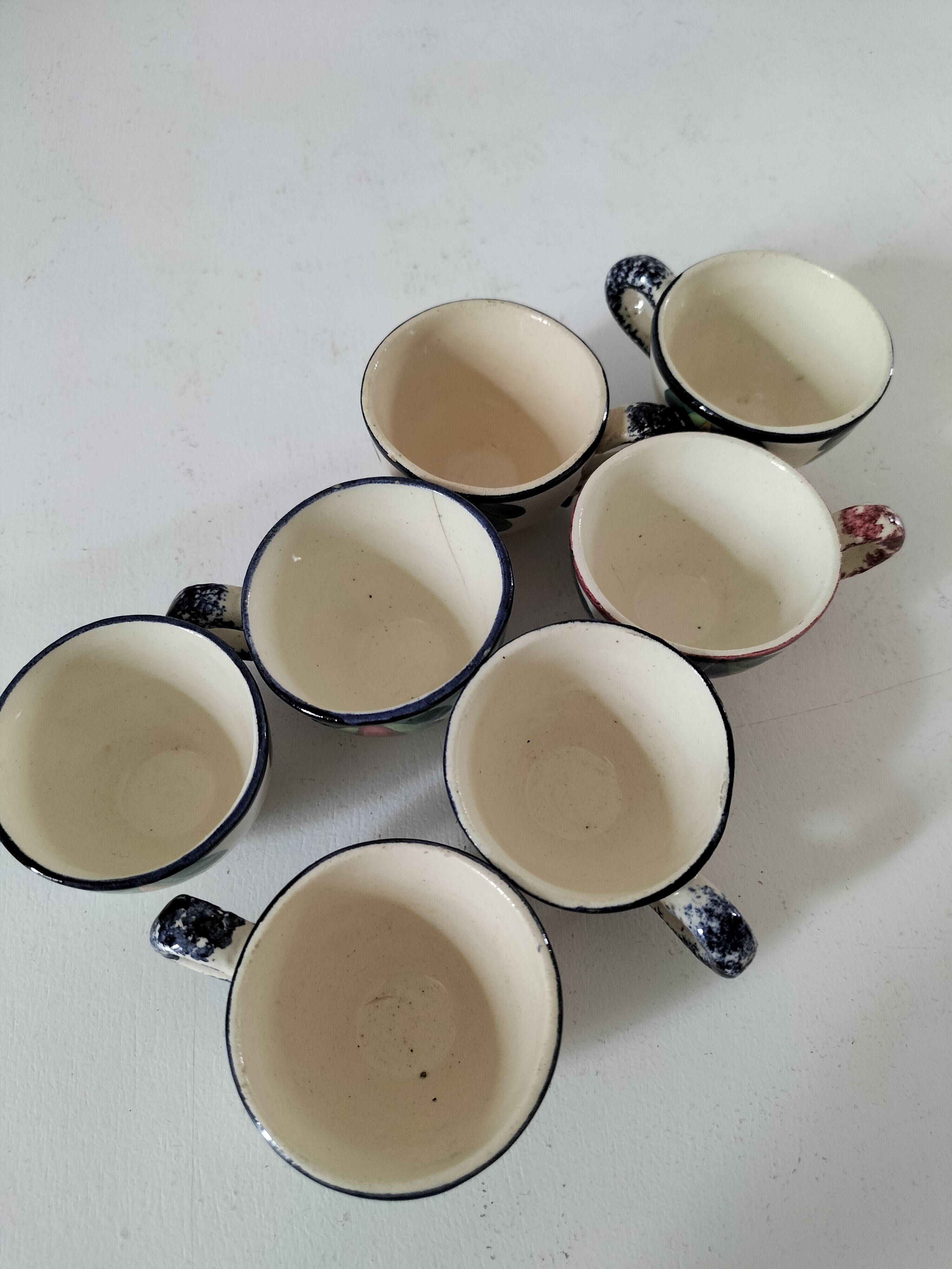 Set of 7 miniature Quimper earthenware cups