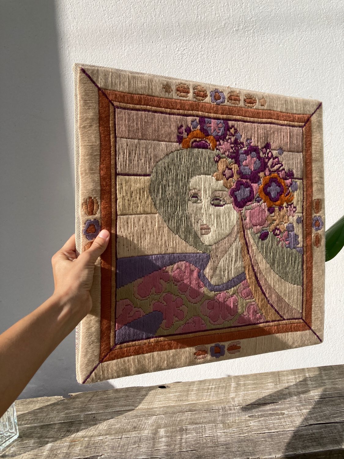 Vintage tapestry portrait of a woman