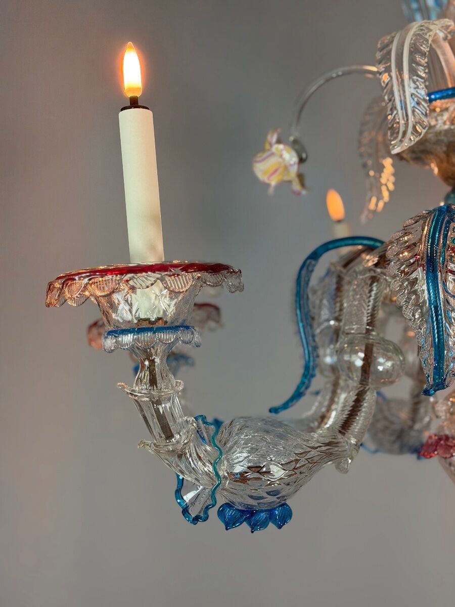 Venetian Rezzonico chandelier in multicoloured Murano glass circa 1900