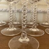 Set of 9 tall twisted and engraved crystal wine glasses