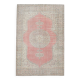 7x10 Vintage Soft Red & Beige Vintage Oushak Area Rug, 207x310 Cm