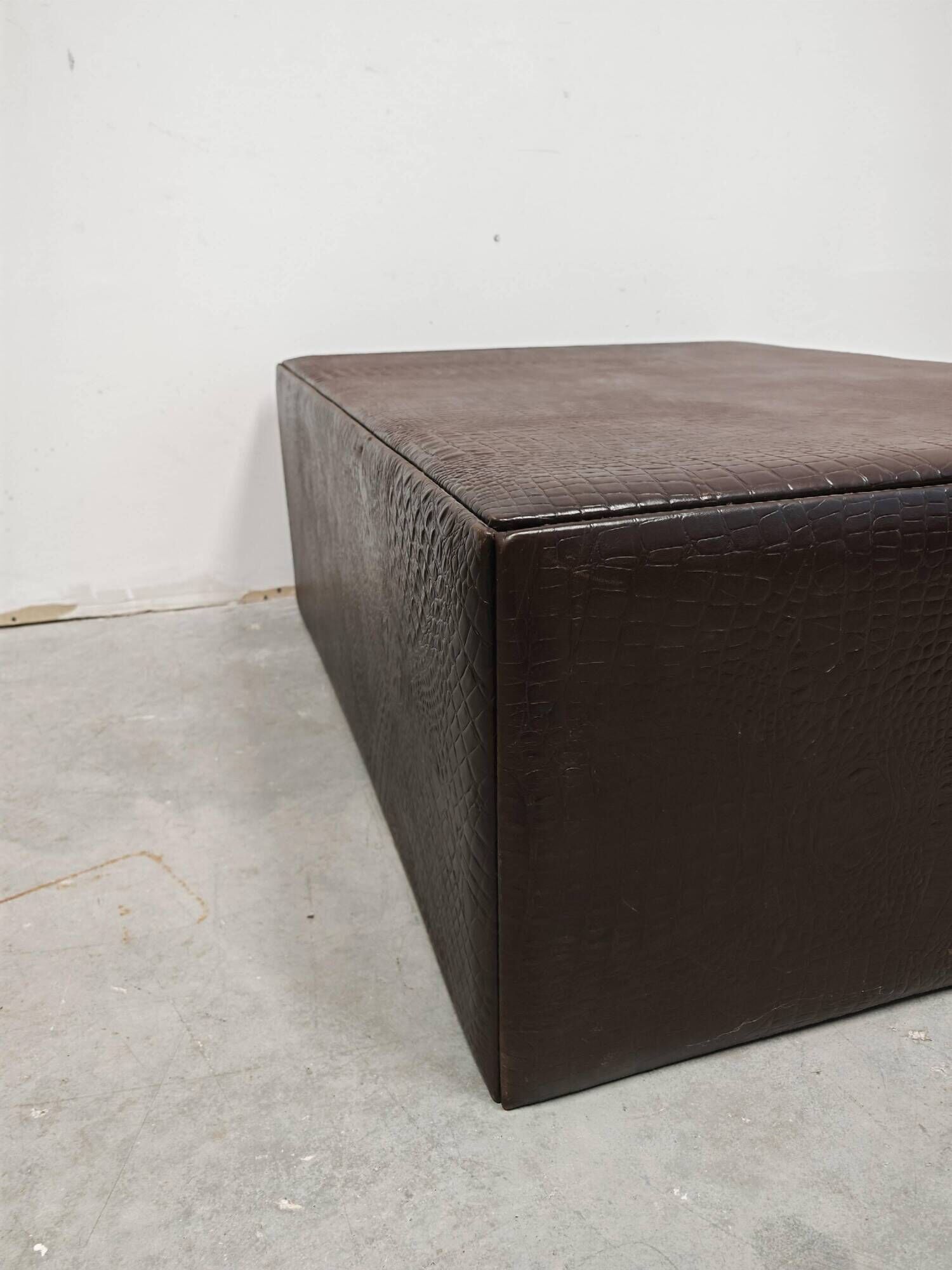 Crocodile-printed leather coffee table or ottoman, attributed to Fendi Casa.