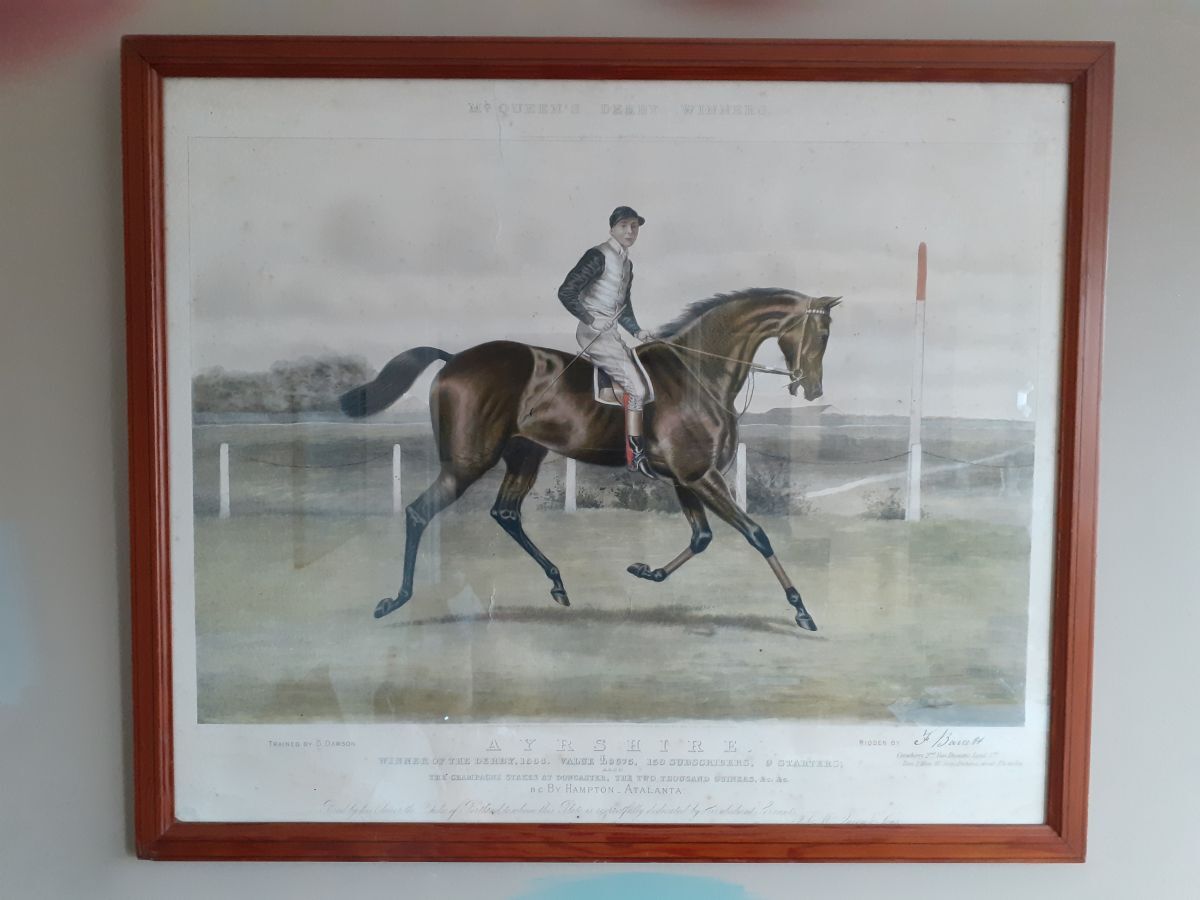 English painting from the 30s depicting the racehorse Ayrshire